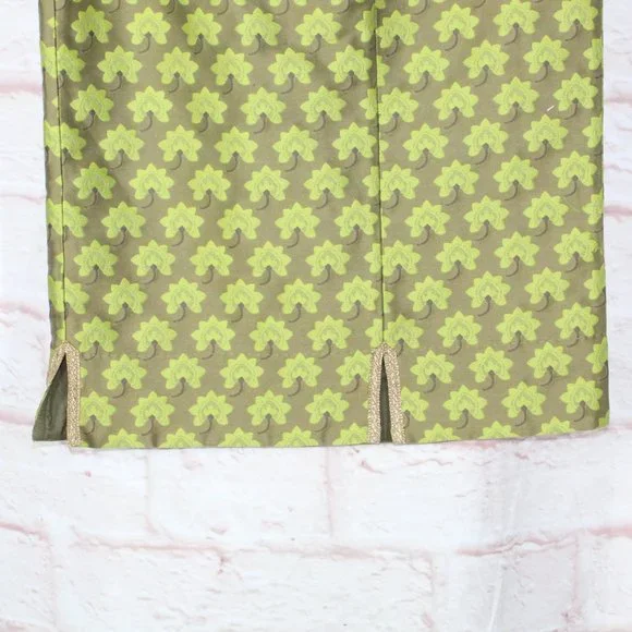 Alberta Ferretti Green Cotton Blend Lotus Flowers Tapestry Pencil Skirt Size 8 - Picture 6 of 10